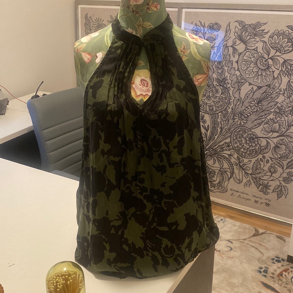 Green and black choker blouse